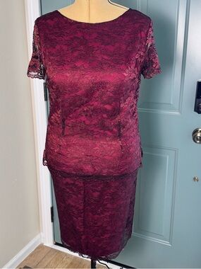 Burgundy Lace 2 Piece Dress Set | Medium | Elegant Cocktail Formal